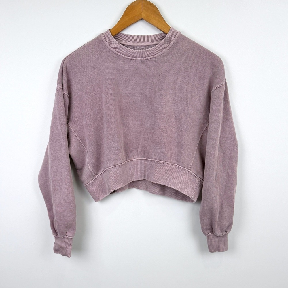 ZARA Girls 11-12 Cropped Sweatshirt Mauve Purple Oversized Fleece Pullover 152